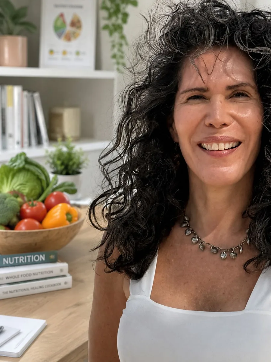 Susana Wignall, nutrióloga, sonriendo en su consultorio
